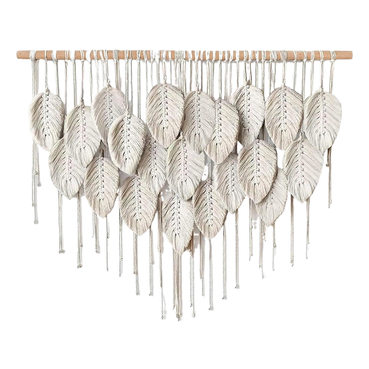 décoration murale boho feuilles stylisées coton biologique rubans vert beige gris