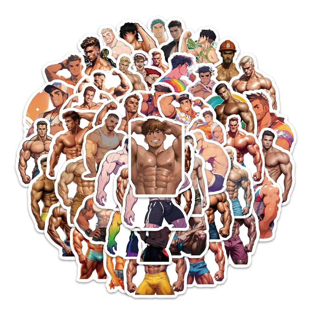 stickers musclés hommes poses colorées étanches diy skateboard guitar téléphone luggage enfants adolescents