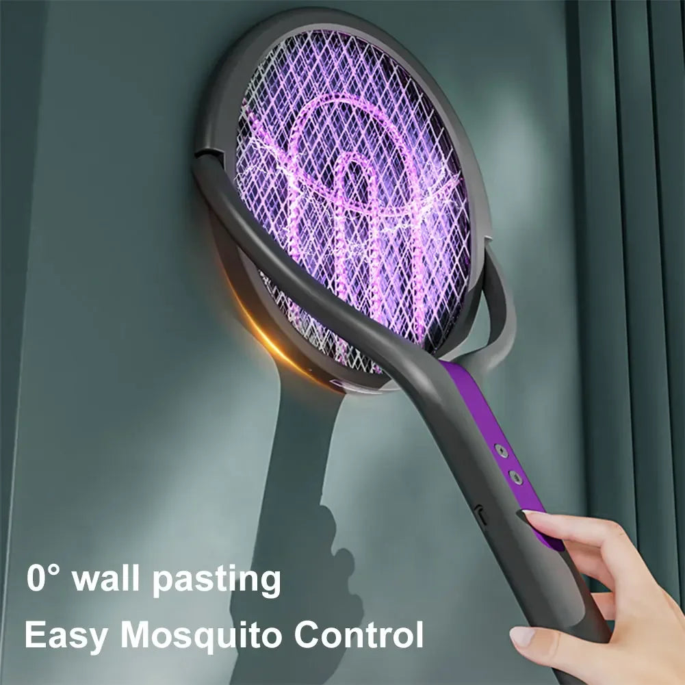 raquette électrique anti moustiques gris violet surface rotative moderne rechargeable fly swatter zapper