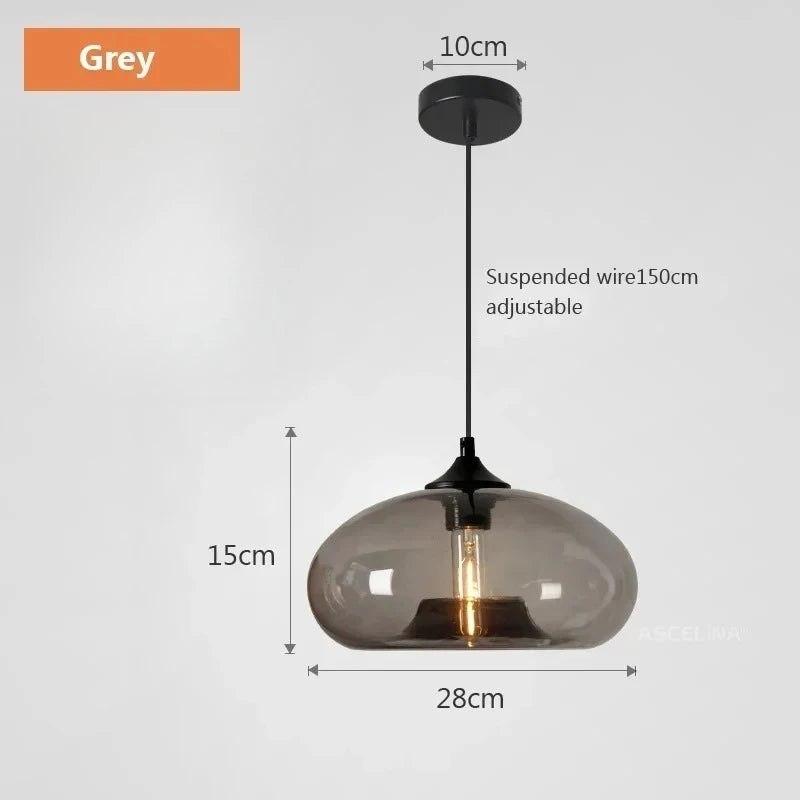 Suspension lumineuse verre soufflé moderne couleur transparent brun rouge bleu ampoule filament câble noir