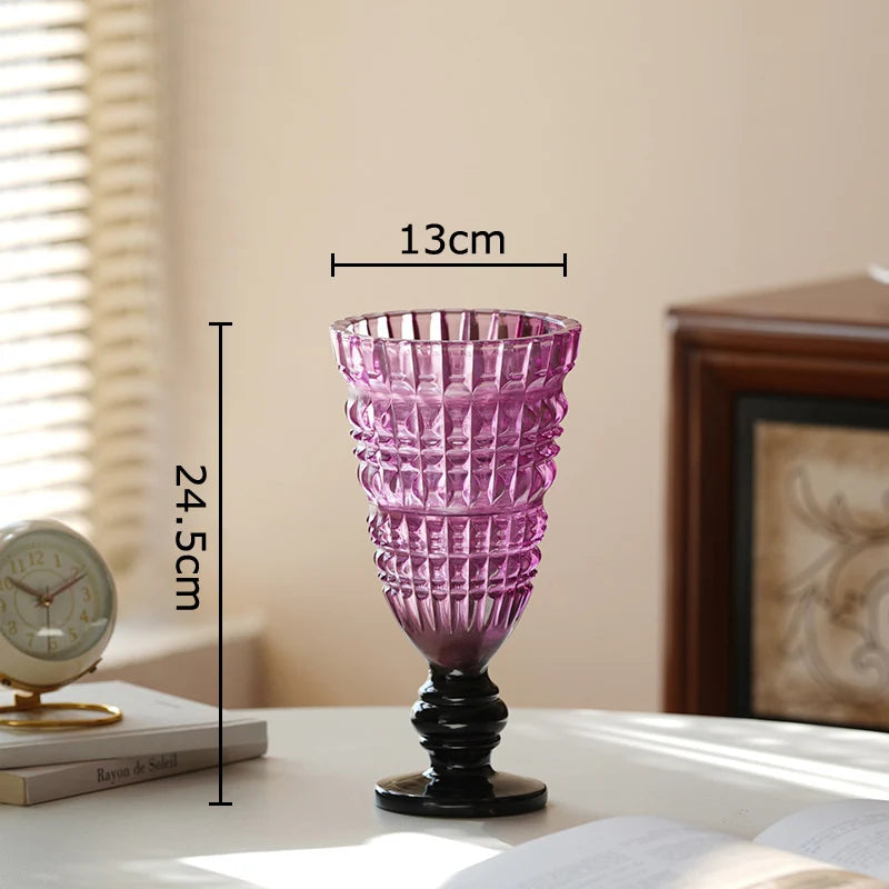 vase verre rose vert violet transparent gravé strié classique élégant décoration table floral