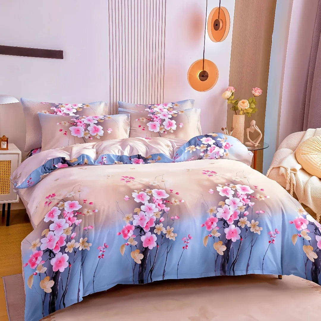 ensemble literie moderne floral bleu clair rose taies d'oreiller couvre lit taille twin full
