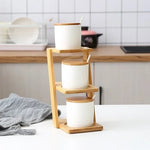 pot épices porcelaine blanc couvercle bambou moderne respectueux environnement cuillères plastique blanc herbes épicées(stockage)