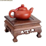 présentoir bois sculpté miniature théière vase décoration traditionnelle asiatique rétro ornements manuels marron foncé