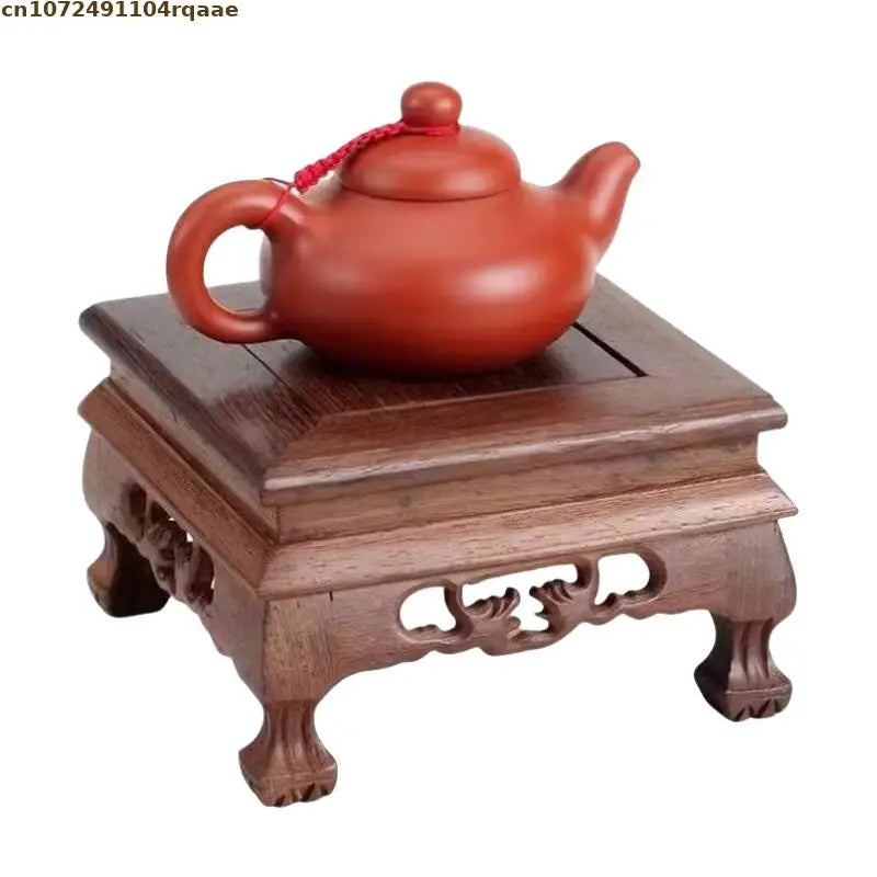 présentoir bois sculpté miniature théière vase décoration traditionnelle asiatique rétro ornements manuels marron foncé