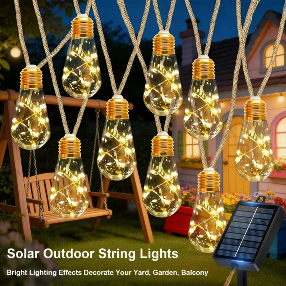 guirlande lumineuse solaire led transparente dorée rustique modes patio jardinextérieur