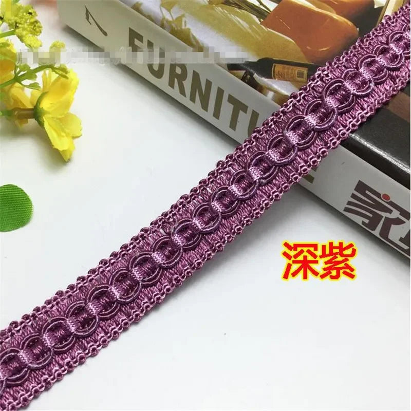 ruban décoratif dentelle polyester 2cm noir gris rouge bleu violet motif circulaire classique partie