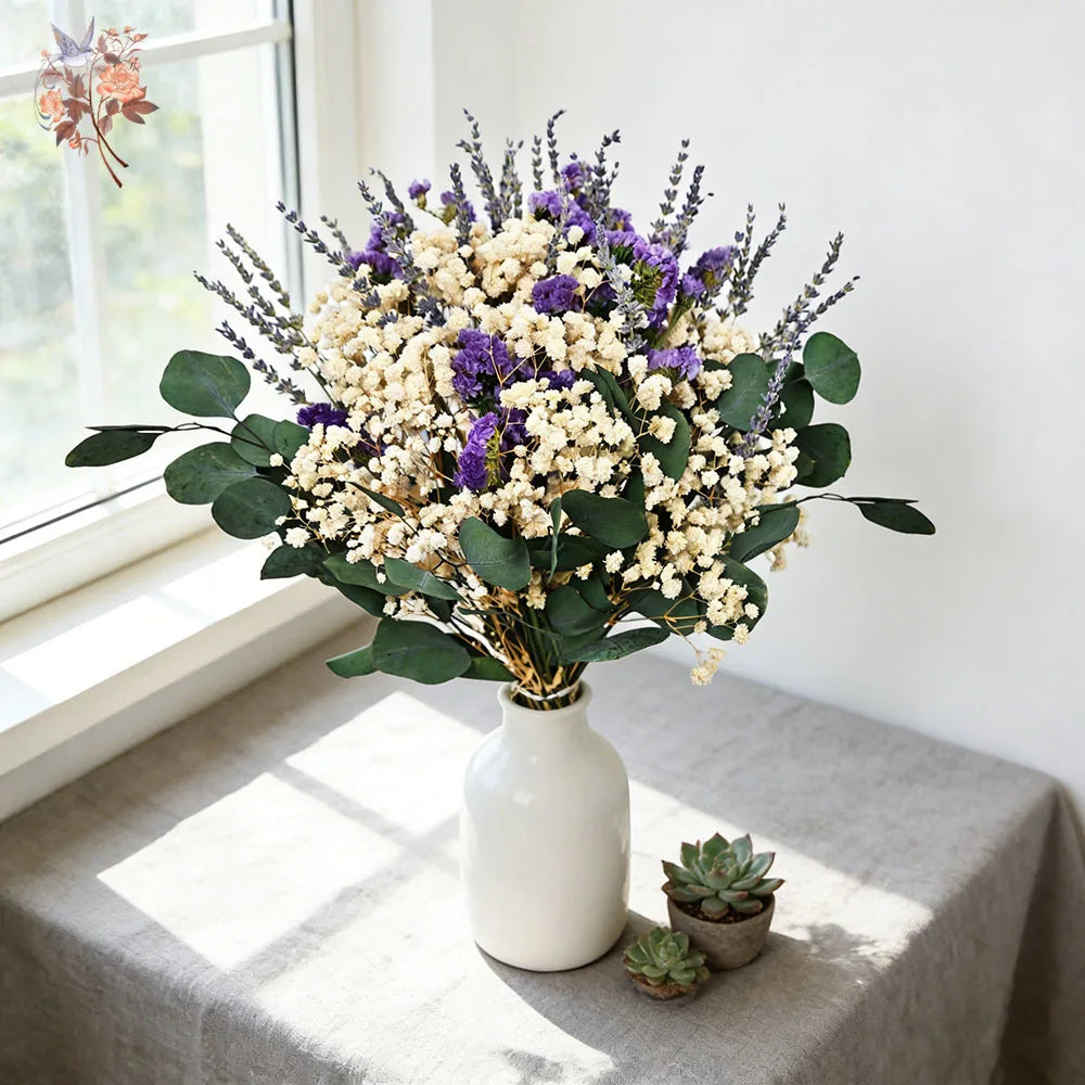 bouquet fleurs séchées eucalyptus gypsophile lavande décoration maison anniversaire valentin boho naturel