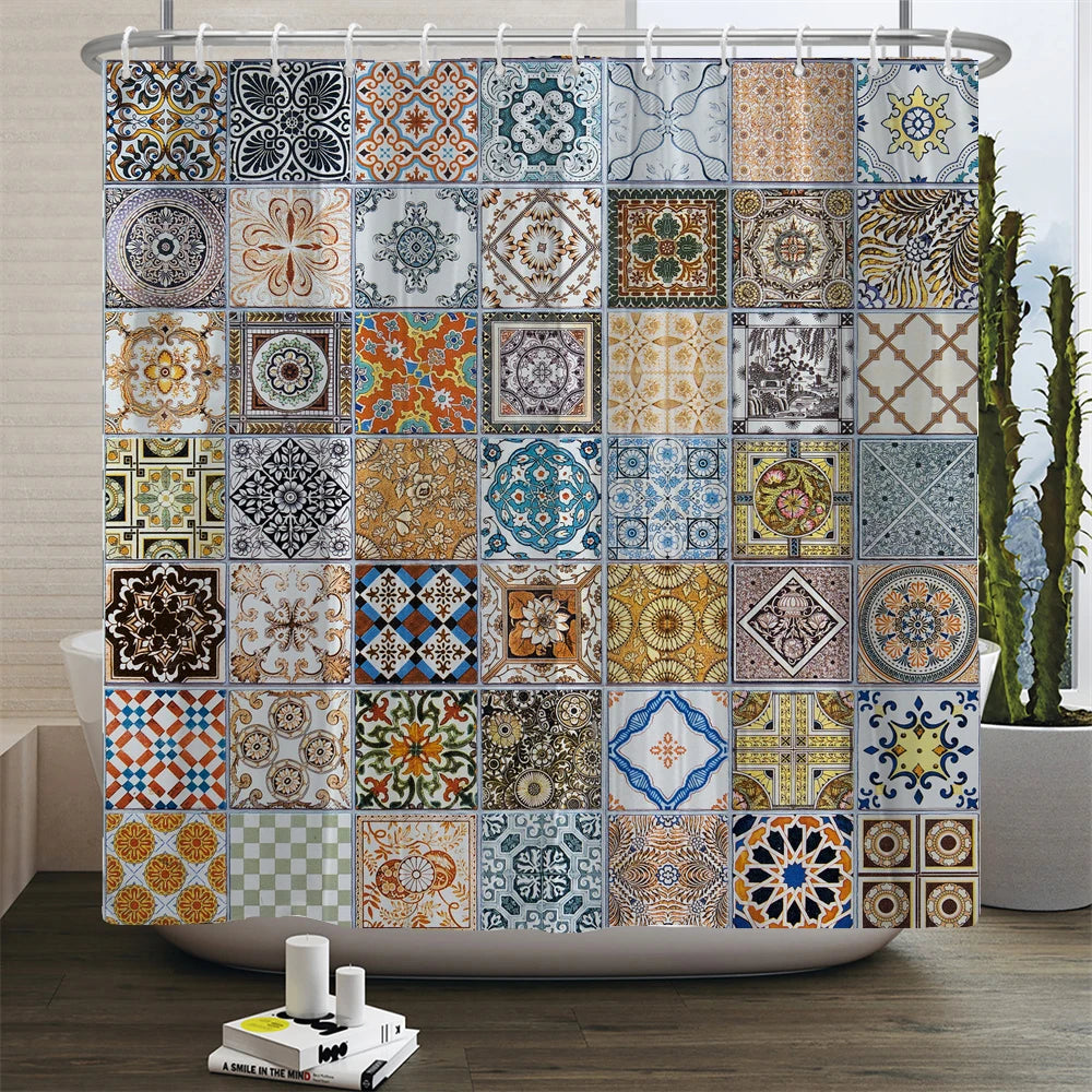 rideau douche boho multicolore fleurs mandalas geometrique opaque polyester respectueux environnement