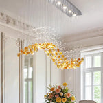 suspension lumineuse moderne gouttes cristal transparent verte ambrée 100cm 120cm 150cm