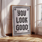 affiche murale hexagone moderne minimaliste noir blanche points bordure rectangle vertical