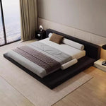 lit moderne noir 182x212cm oreiller coussin drap chambre minimaliste matériaux bois