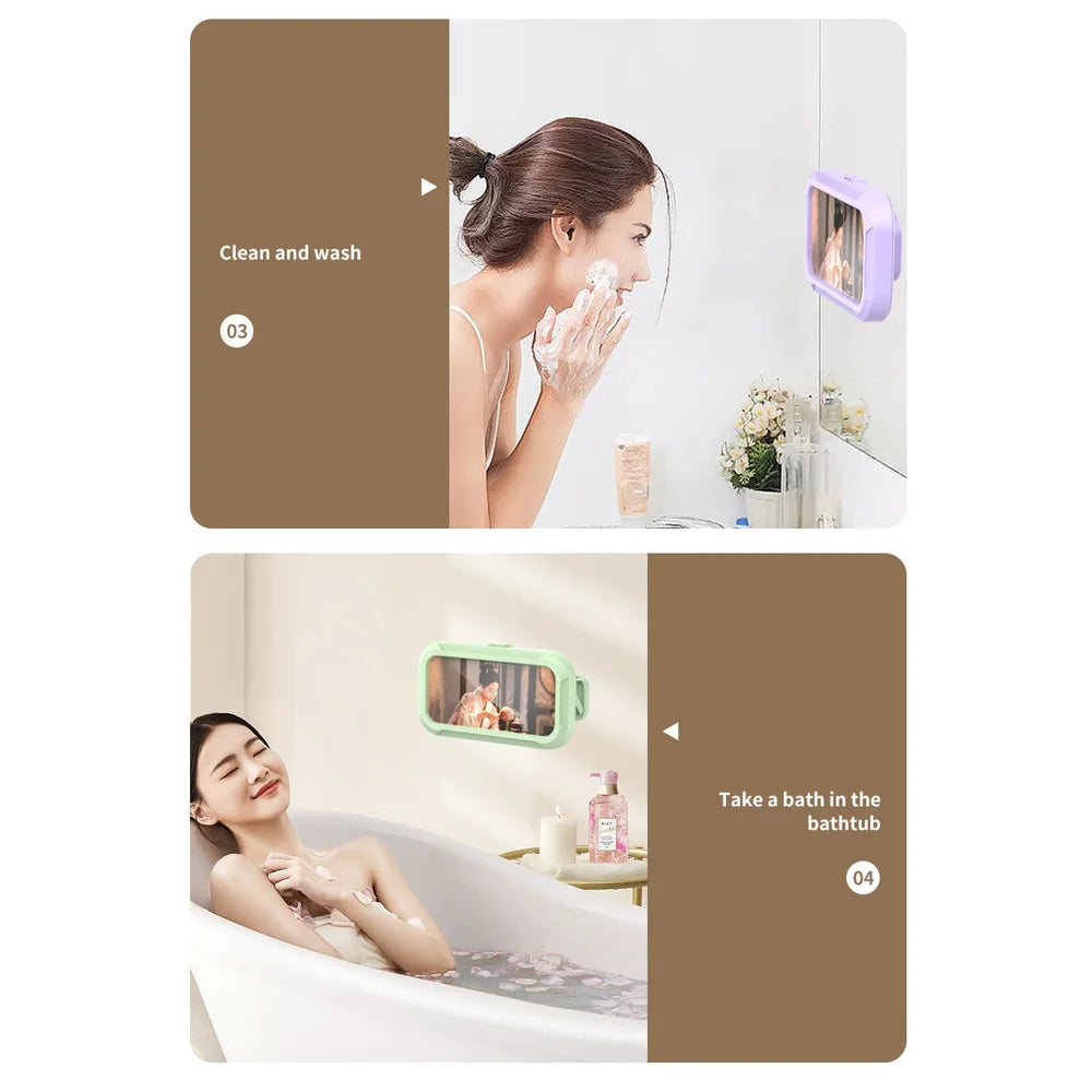support téléphone étanche salle bain blanc transparent moderne adhésif film protecteur