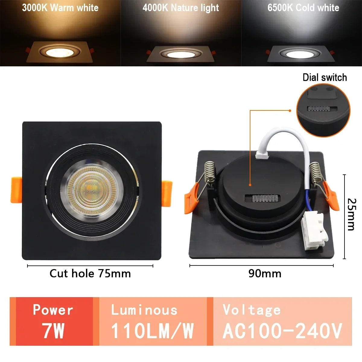 Spot LED blanc moderne 10W 14W 17W 20W 24W 6W câble adaptateur