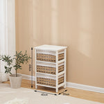 meuble tiroirs blanc rustique paniers osier tissu beige vintage chambre coucher minimaliste moderne