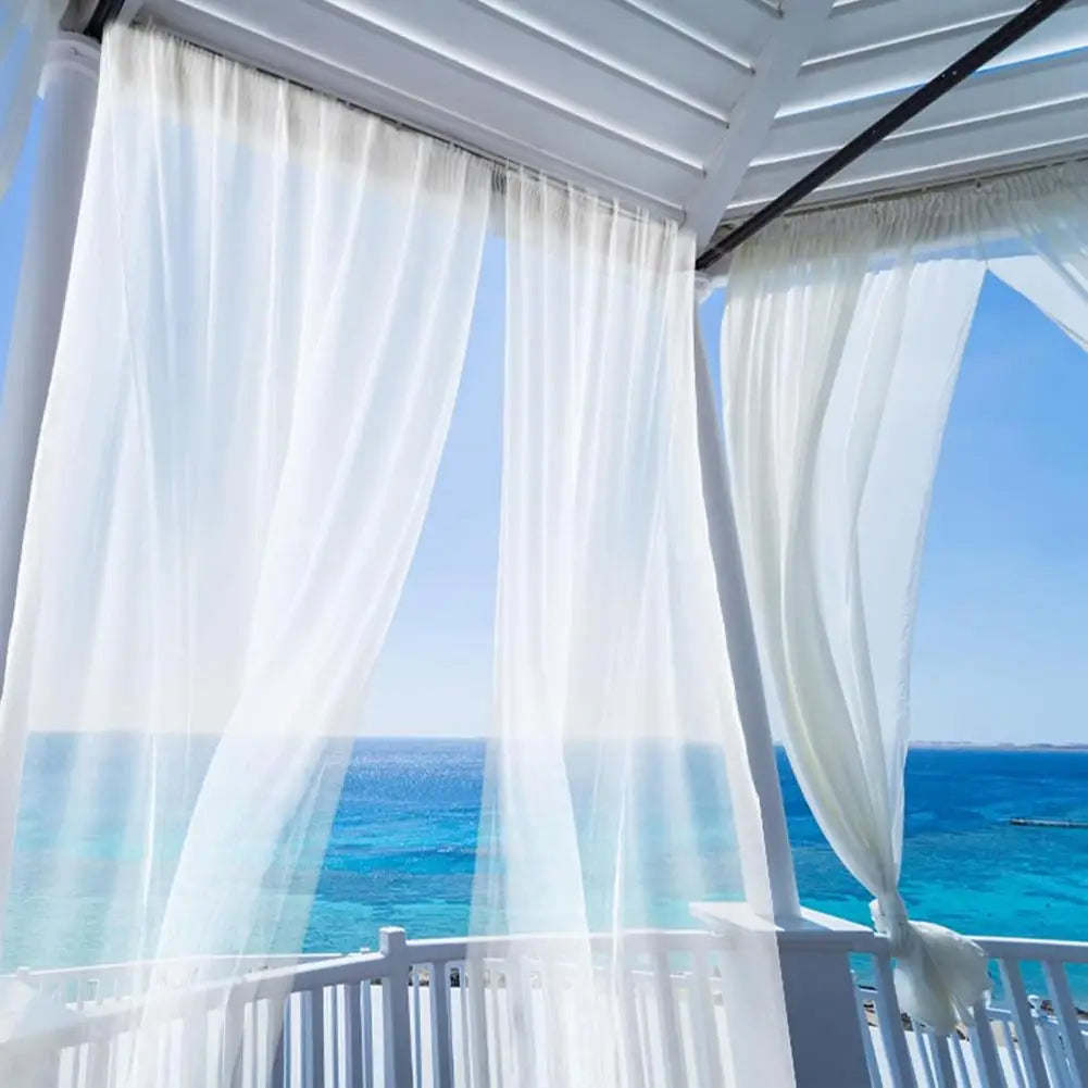 rideau decoratif anti moustiques blanc noir tissu texturé transparent patio véranda terrace pergola