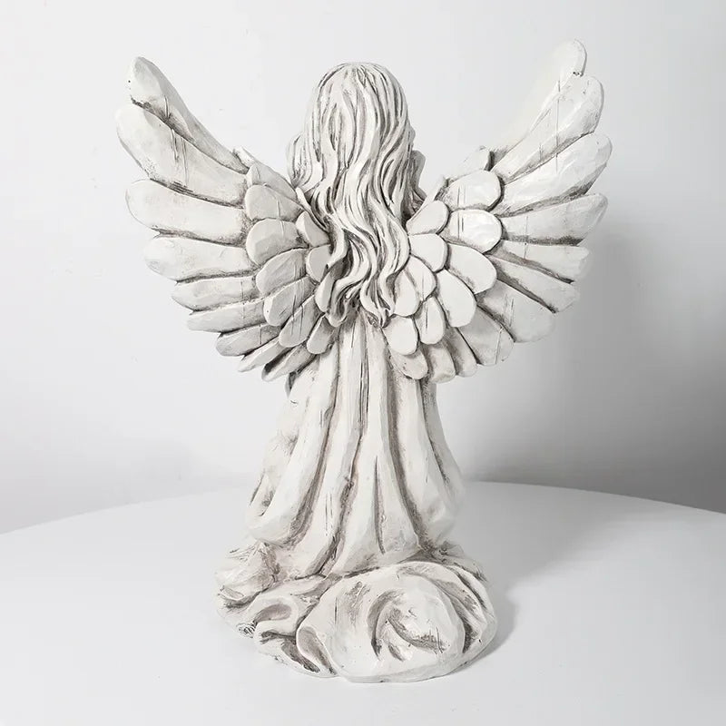 décoration noël résine ange blanc texture rugueuse classique fixation base 19x14.5cm