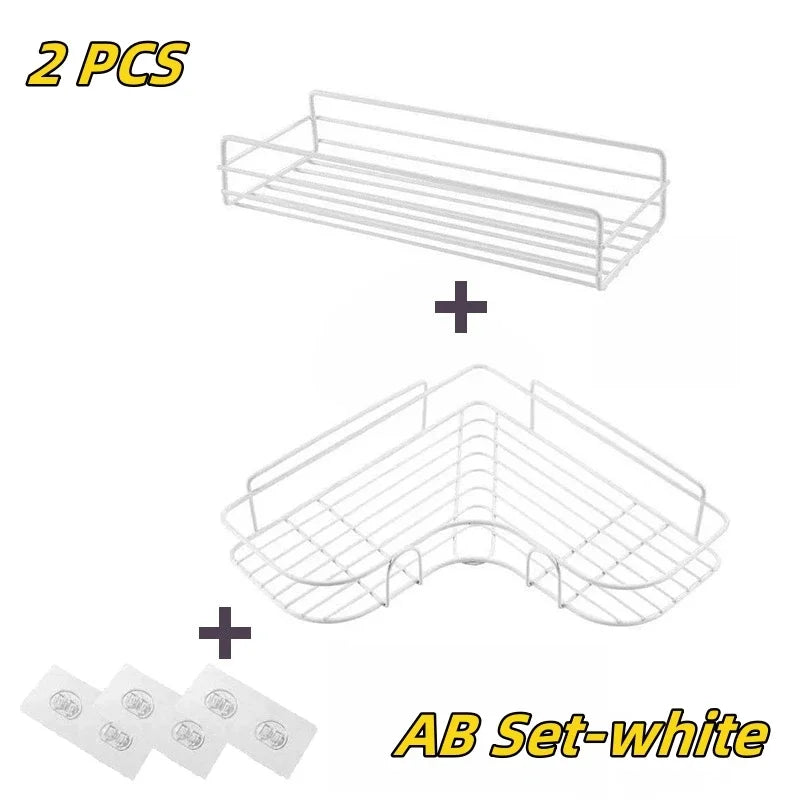 étagère angle salle bains adhésive poids 20kg noir grille métallique moderne organisateur accessoires douche