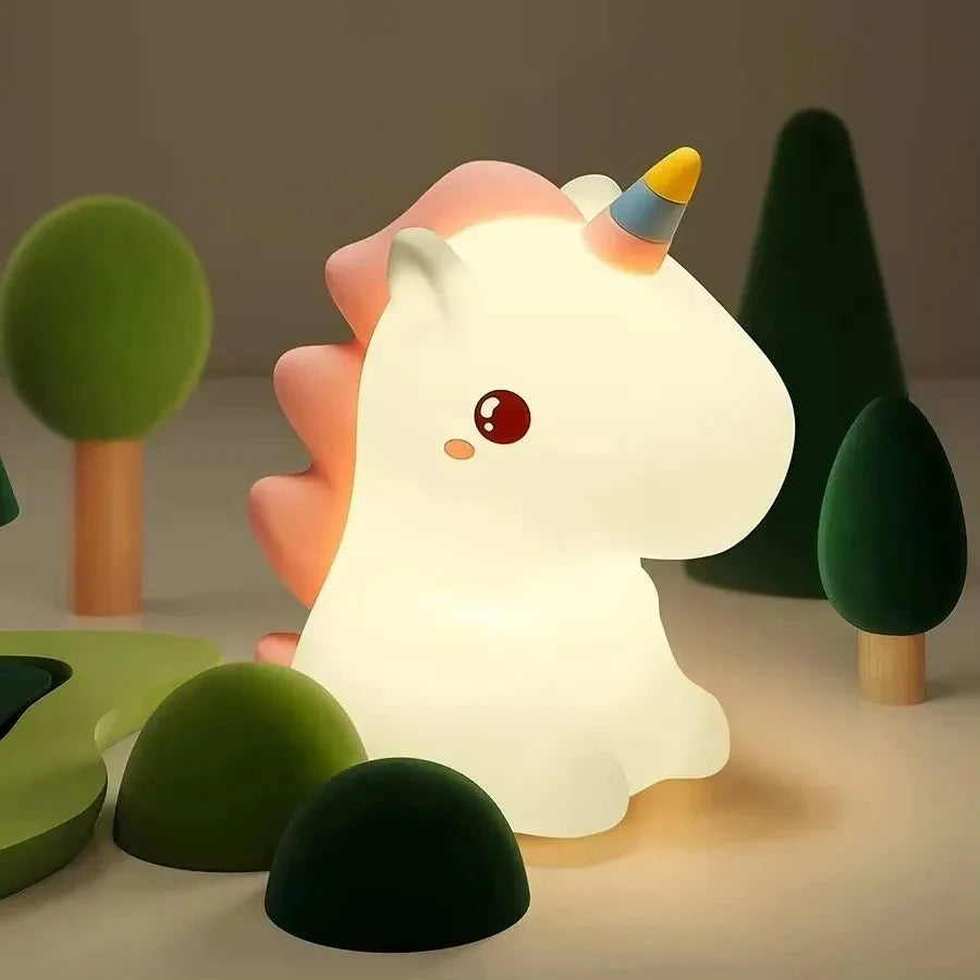 veilleuse licorne mignonne led enfants chambre decoration blanc orange jaune rose vert moderne