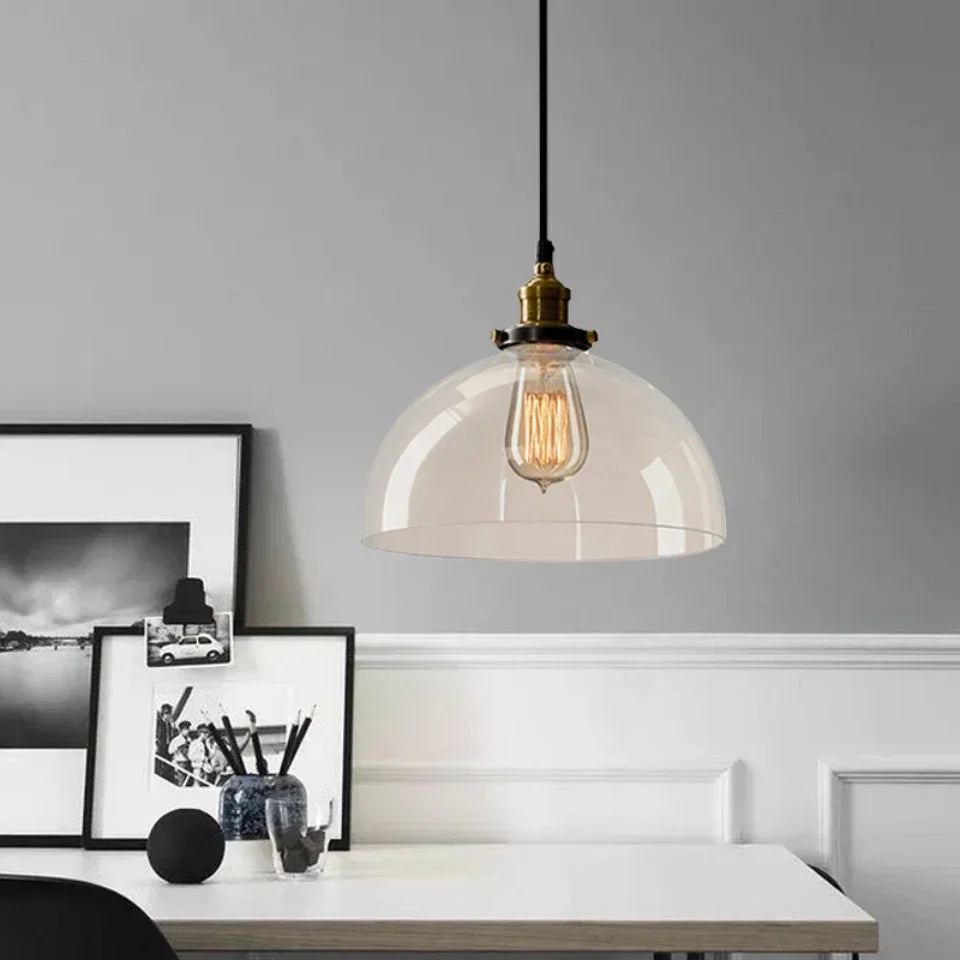 suspension lumineuse industrielle vintage transparente ampoule filament dorée câble suspendu chambre salon