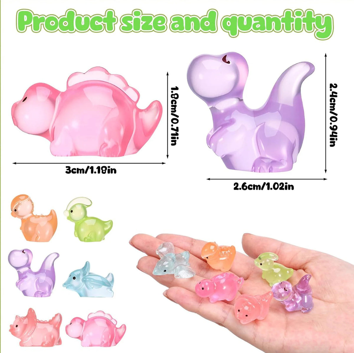 figurines animaux miniatures résine transparentes pastorelles rose vert bleu violet hippopotame dinosaurien