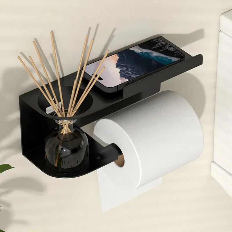 porte serviettes mural tablette noire moderne adhésif salle bain rangement étagère fer