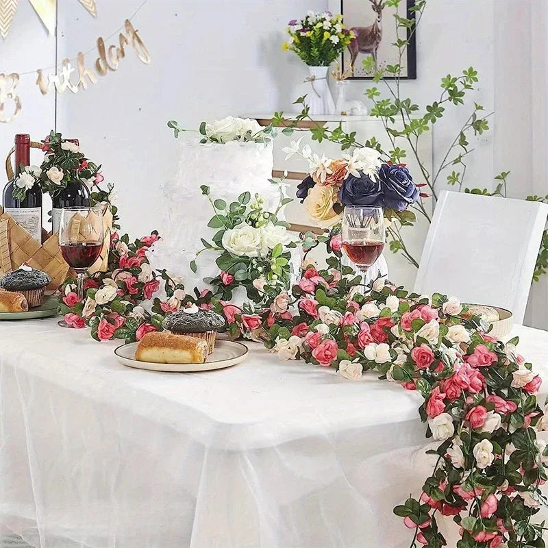 guirlande fleurs artificielles rose blanche verte mariage décoration intérieure romantique garden DIY decoration
