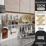 étagère cuisine multifonctionnelle argentée adhésive moderne couteaux cuillères bouteilles serviettes
