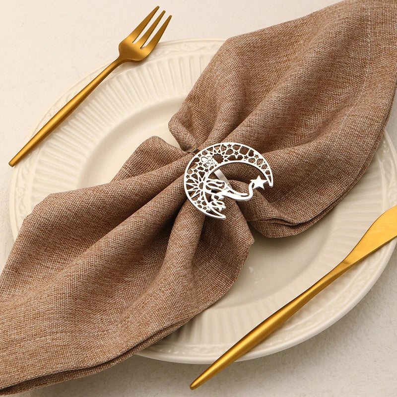anneaux serviette or argent lune oiseau étoile ornements artisanal élégant ajustable fourchettes couteaux
