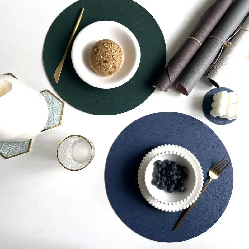 Set de table en cuir PU rond imperméable protégeant une cafetière