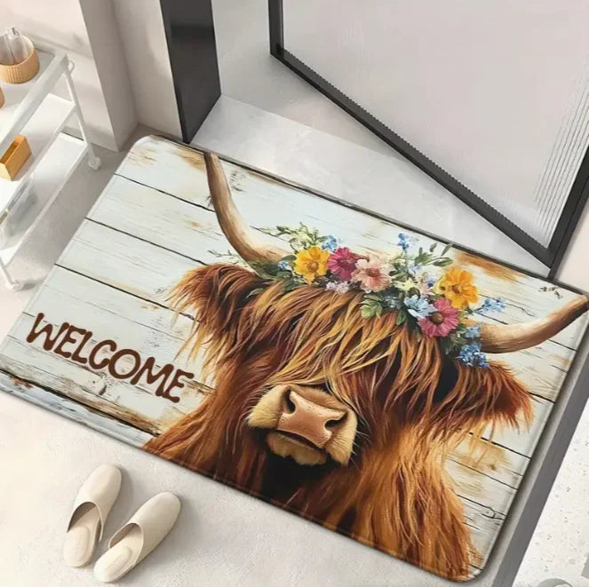 tapis bienvenue vache fleurs géométrique antiplis résistant extérieur salon chambre bain moderne polyester