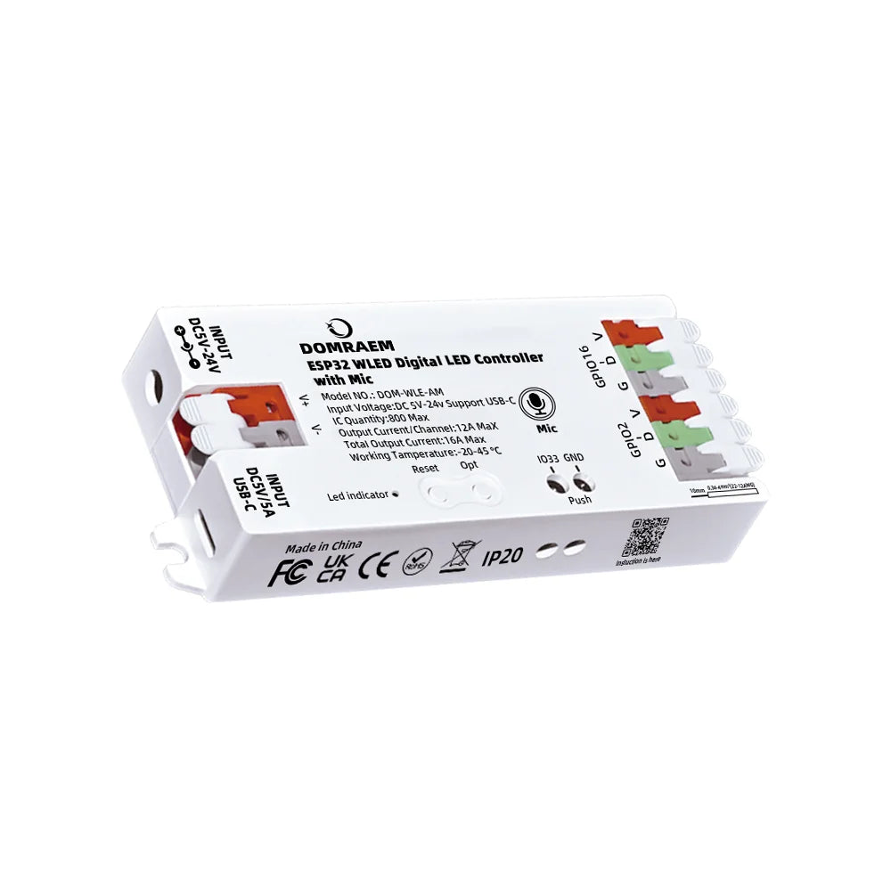 contrôleur led esp32 wled wifi noir blanc programmable addressable pixel strip rgbic ws2812