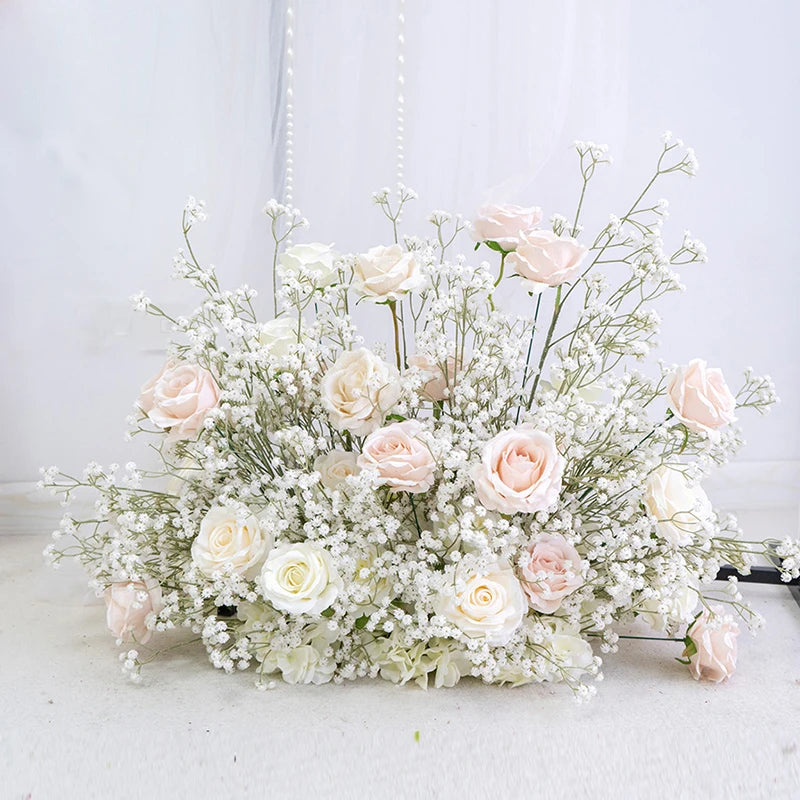 décoration mariage arches fleurs roses baby's breath voile romantique extérieur