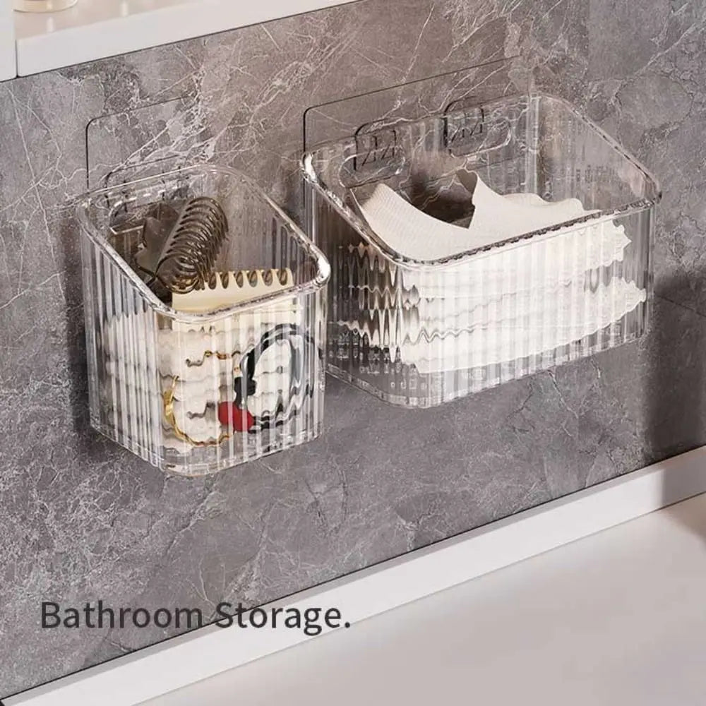 organiseur rangement mural transparent rayures verticales adhésif bouteilles shampooing produits toilette moderne rechargeable plastique
