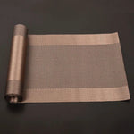 chemin table pvc moderne gris marron beige motif géométrique tissé semi transparent maison
