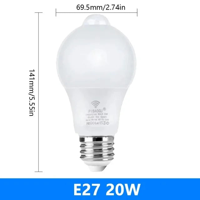 ampoule led e27 détecteur mouvement blanc moderne 12w 15w 18w 20w 6w 9w