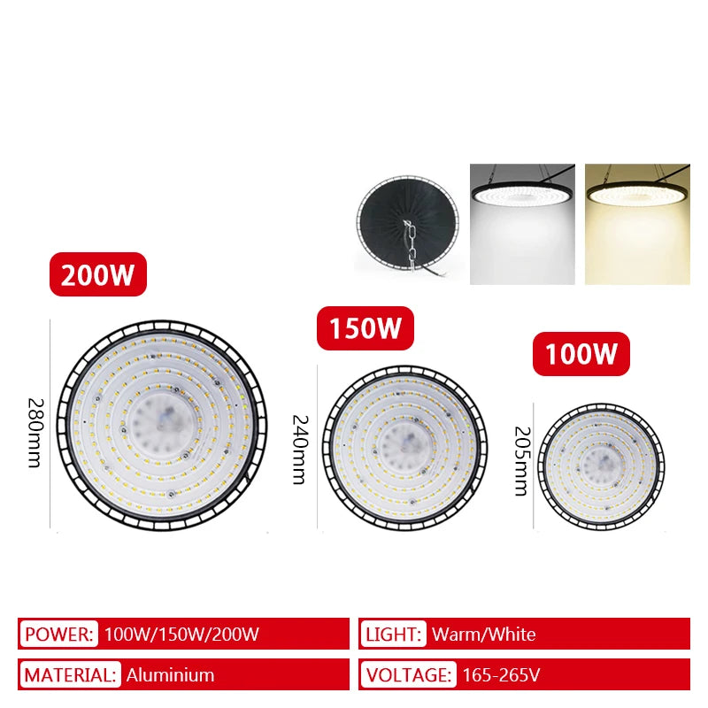 éclairage industriel led haute luminosité 280mm noir moderne étanche 200w