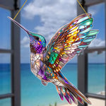 colibri multicolore mosaïque artisanal décoration suspendue chaîne dorée maison jardin ornementalité