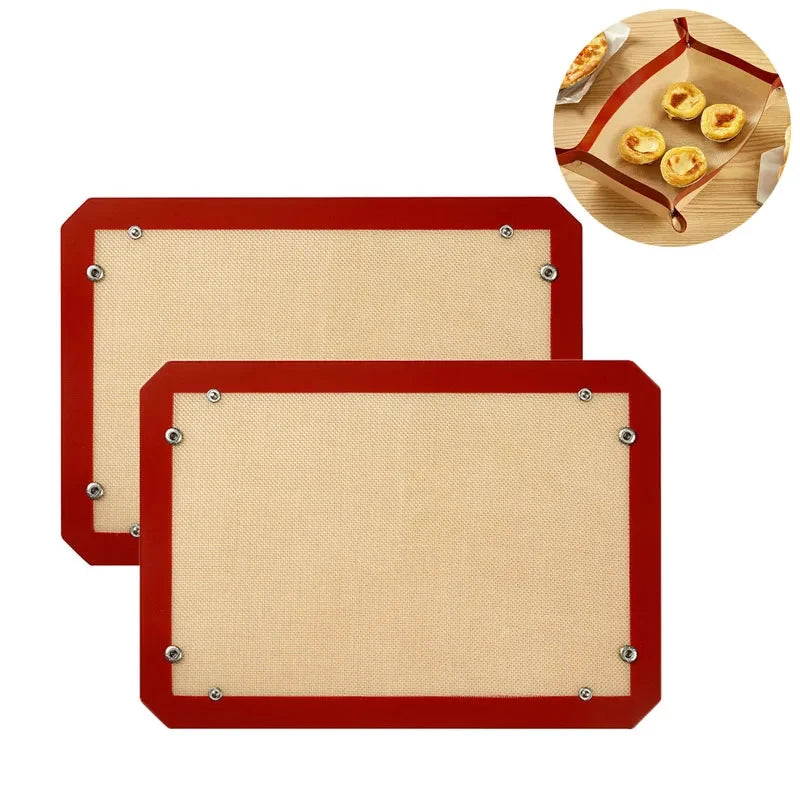 tapis cuisson silicone beige noir rouge texture tissée moderne clips antiadhésifs
