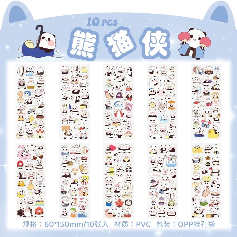 sticker kawaii adhésif dessins animés chats floraux textes scrapbooking transparent rose vert bleu blanc
