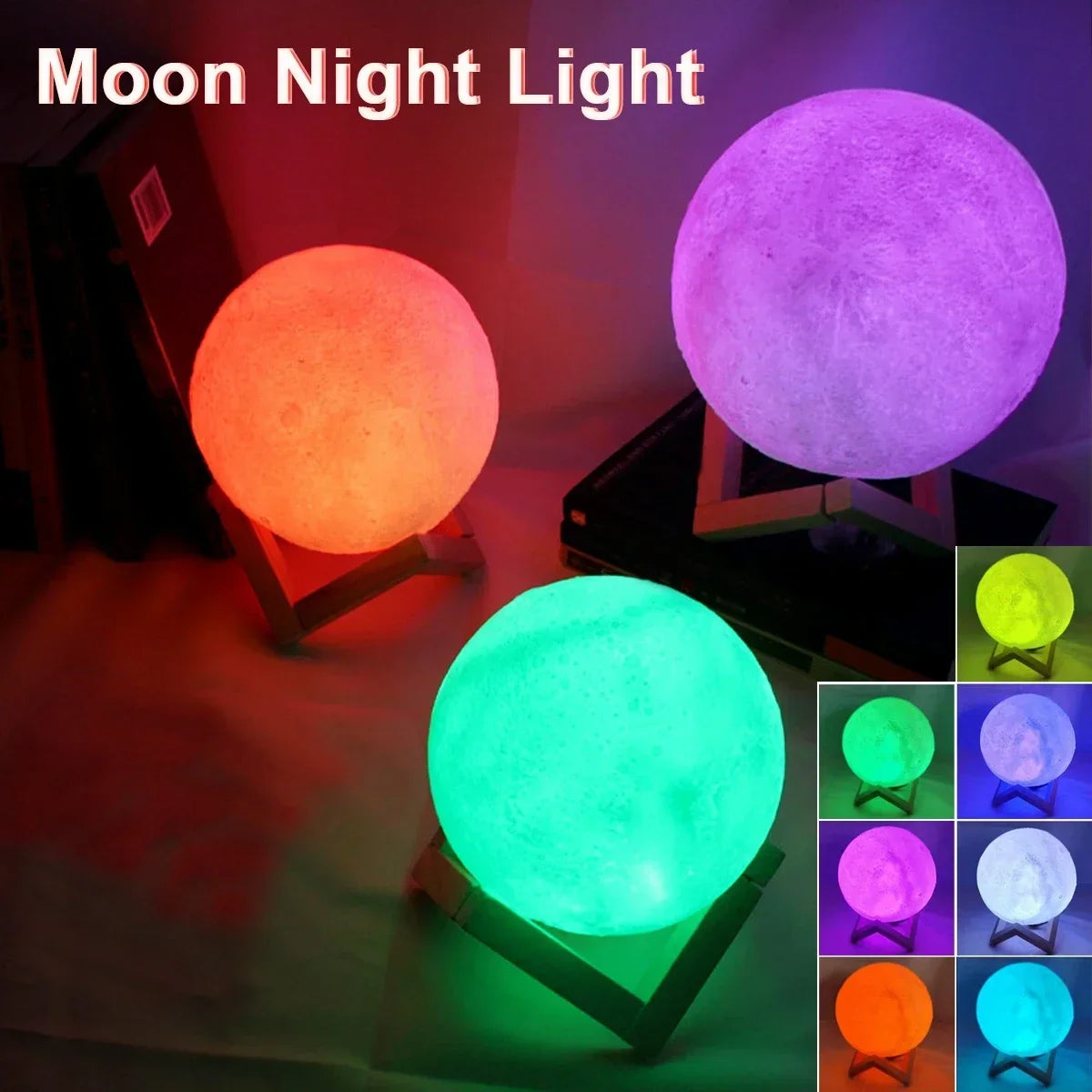 veilleuse lune led blanc moderne support bois chambre enfants lumière douce