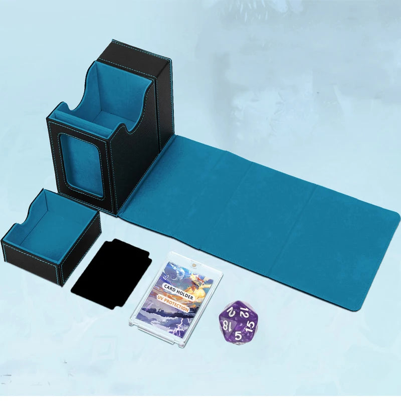 boîte rangement cartes jeu dés bleu noir simili cuir moderne pratique porte cartes