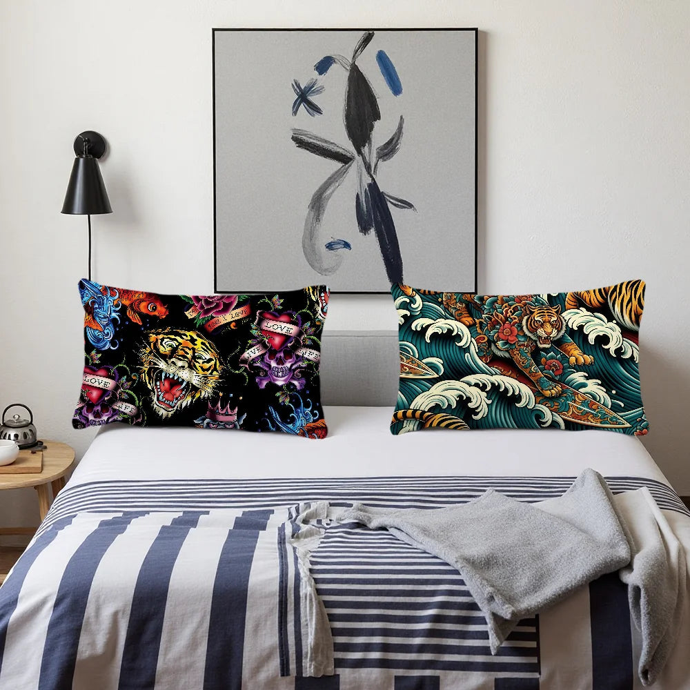 taie d'oreiller motif tigre poissons roses crânes love life graphique 100 polyester double face
