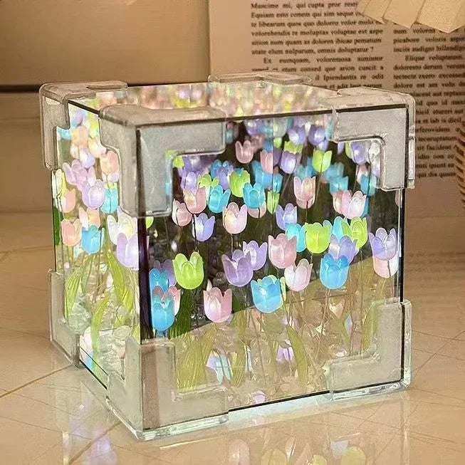 veilleuse cube transparent tulipes lumineuses moderne clips fixation chambre coucher lumière artisanale