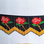 ruban décoratif roses stylisées noir blanc rouge artisanal opacité 15cm large