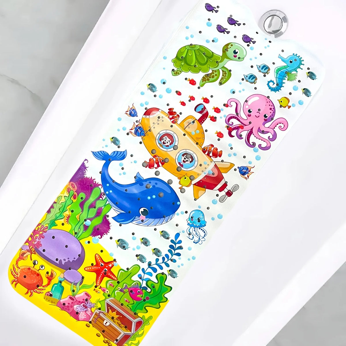tapis baignoire enfant thème marin poissons coraux bulles ventouses salle bain sécurité antidérapant