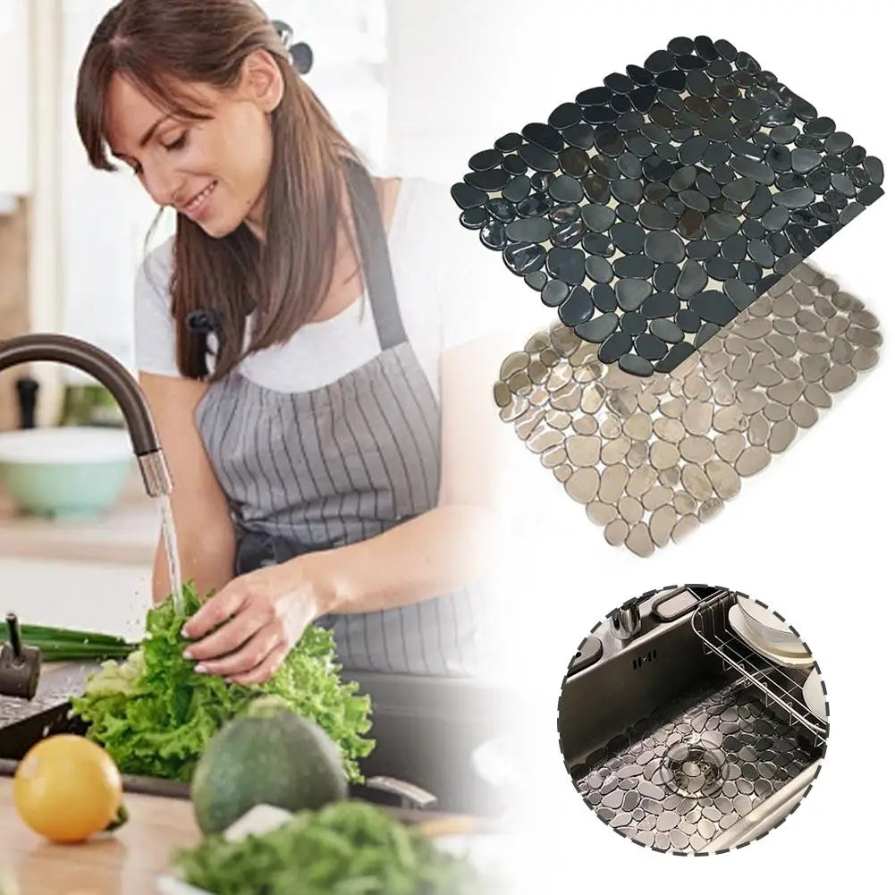 tapis cuisine antidérapant gris blanc moderne adhésif rond pierreux opaquet