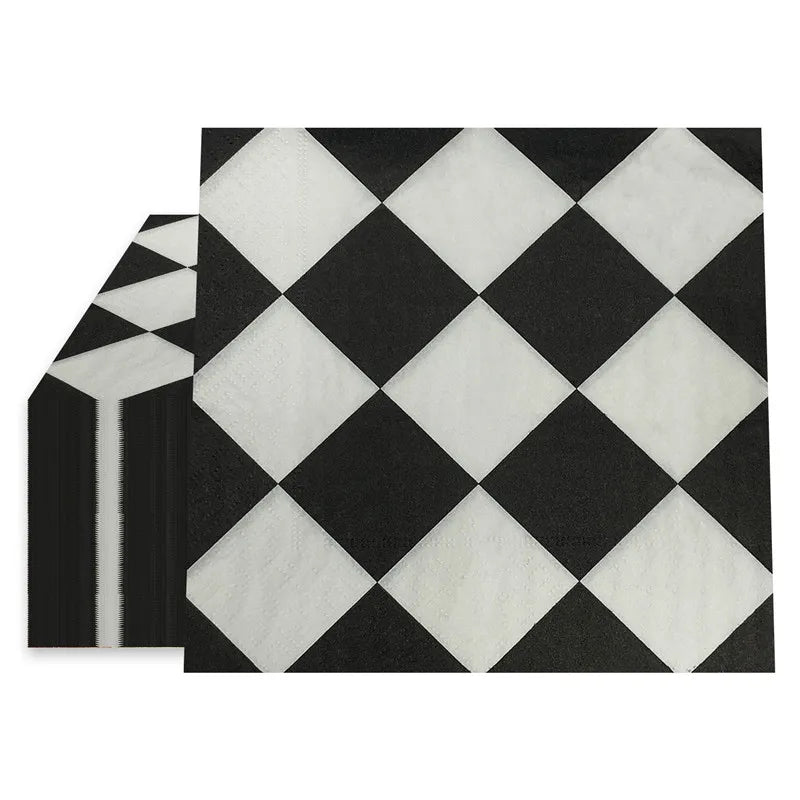 serviettes jetables papier carreaux noirs blancs classiques 20 pièces opaques festival decoration