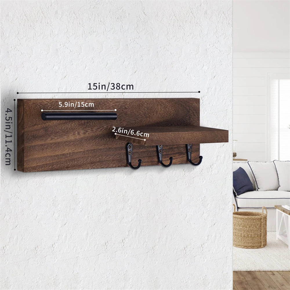 porte clés mural bois moderne vis fixations rangement horloge lunettes plantes