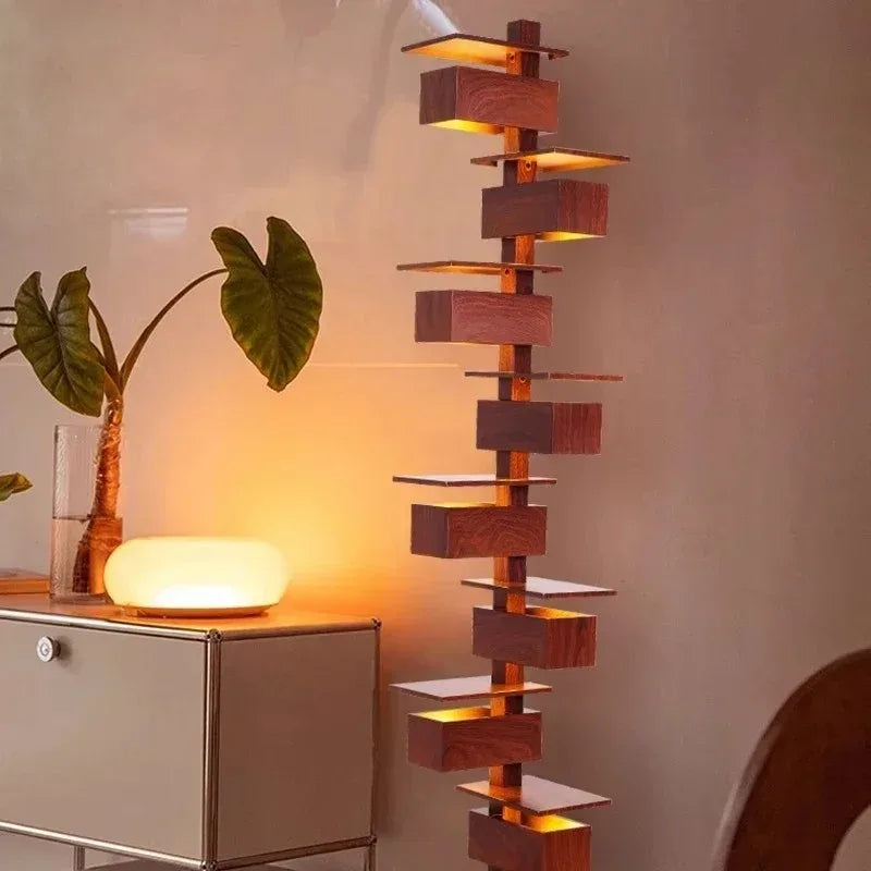 lampe sol bois marron clair marron foncé minimaliste contemporain led base plate